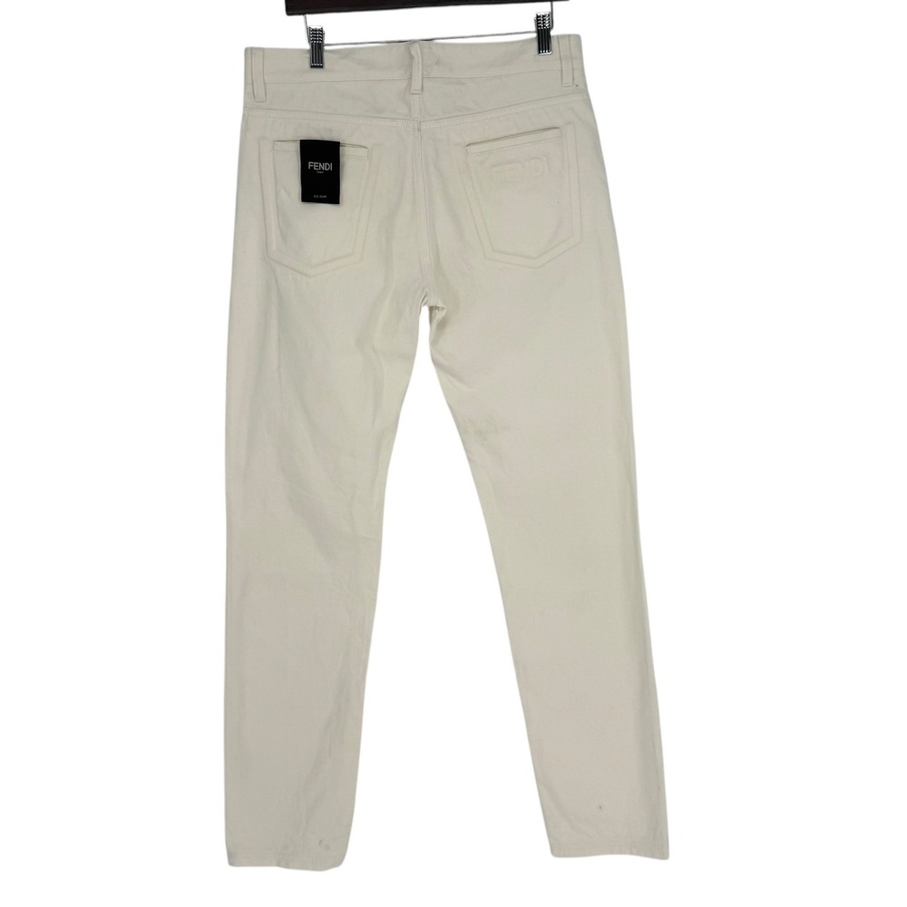 Fendi Roma Mens Size 33x34 Off White Slim Fit Jeans Italy Embossed logo - Picture 2 of 16
